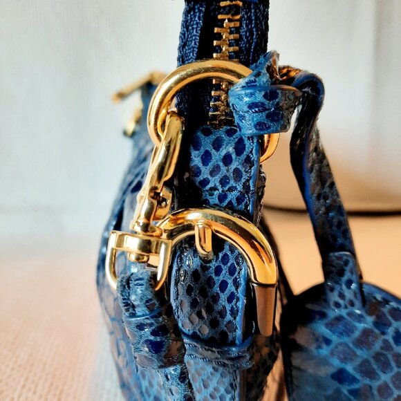Amazing Condition Badgley Mischka Blue Snakeskin Crossbody Bag - Picture 4 of 11